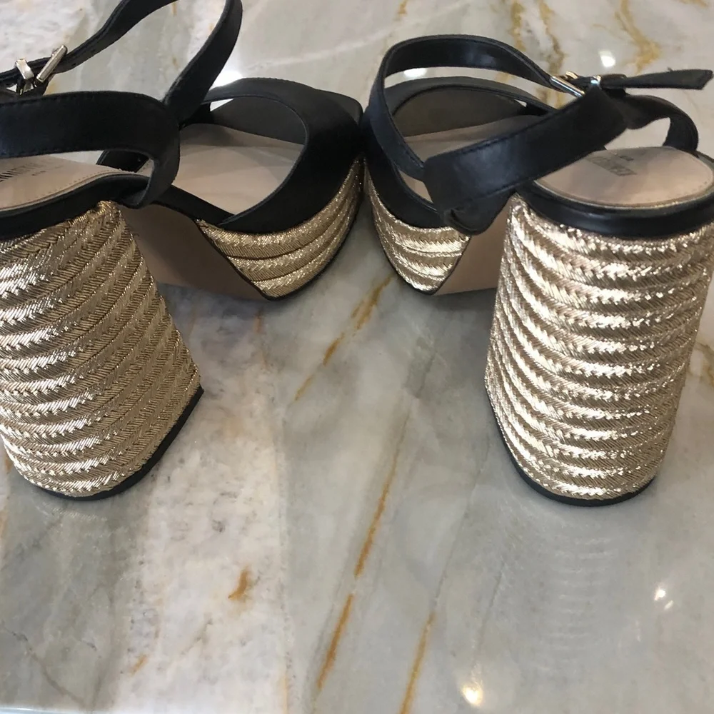 Kenneth Cole Black and Gold Platform Heels